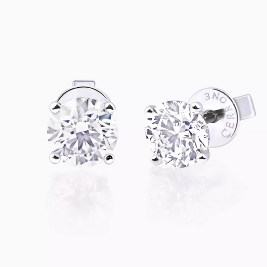 18ct white gold 2=2.45ct EF VS round brilliant cut LAB Grown Diamond stud earrings in a four claw setting
