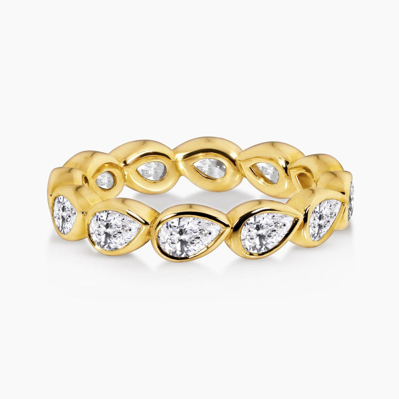 18ct yellow gold full circle pear shaped diamond ring in a bezel setting