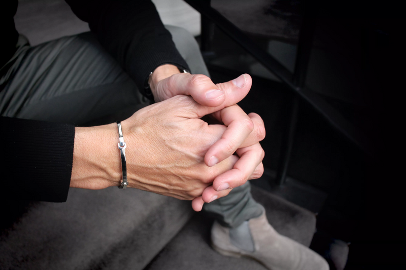 Silver Dog Bone ‘Sensi’ Mens Bracelet on the wrist