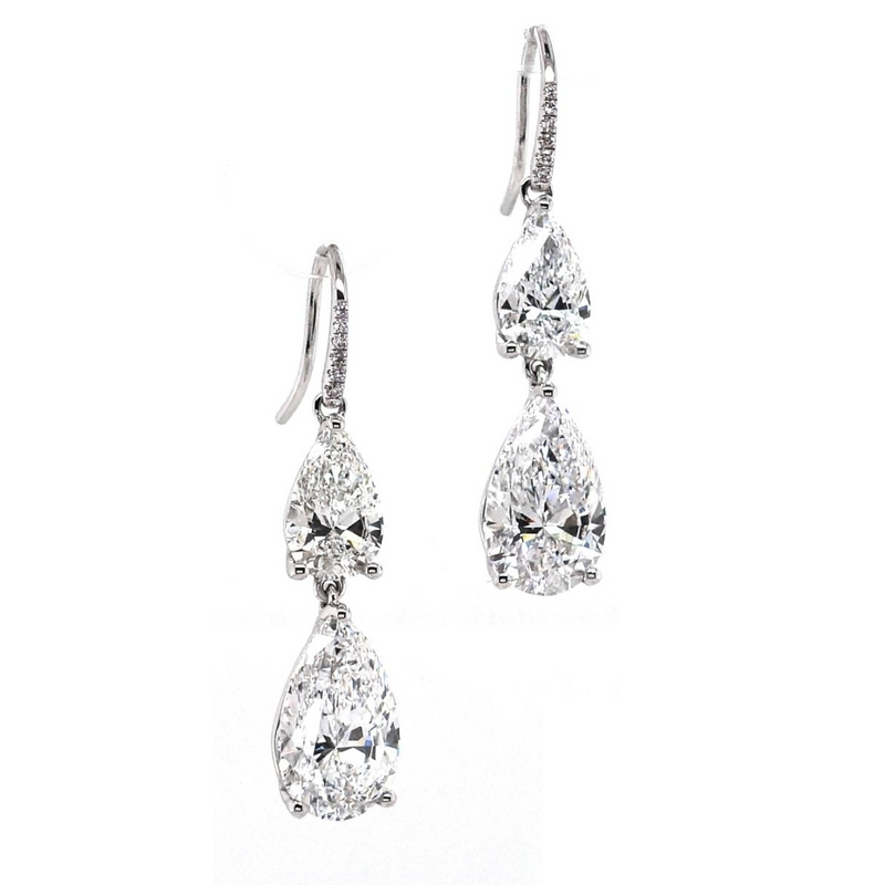 18ct white gold round and pear shaped LAB Grown Diamonds drop hook earrings