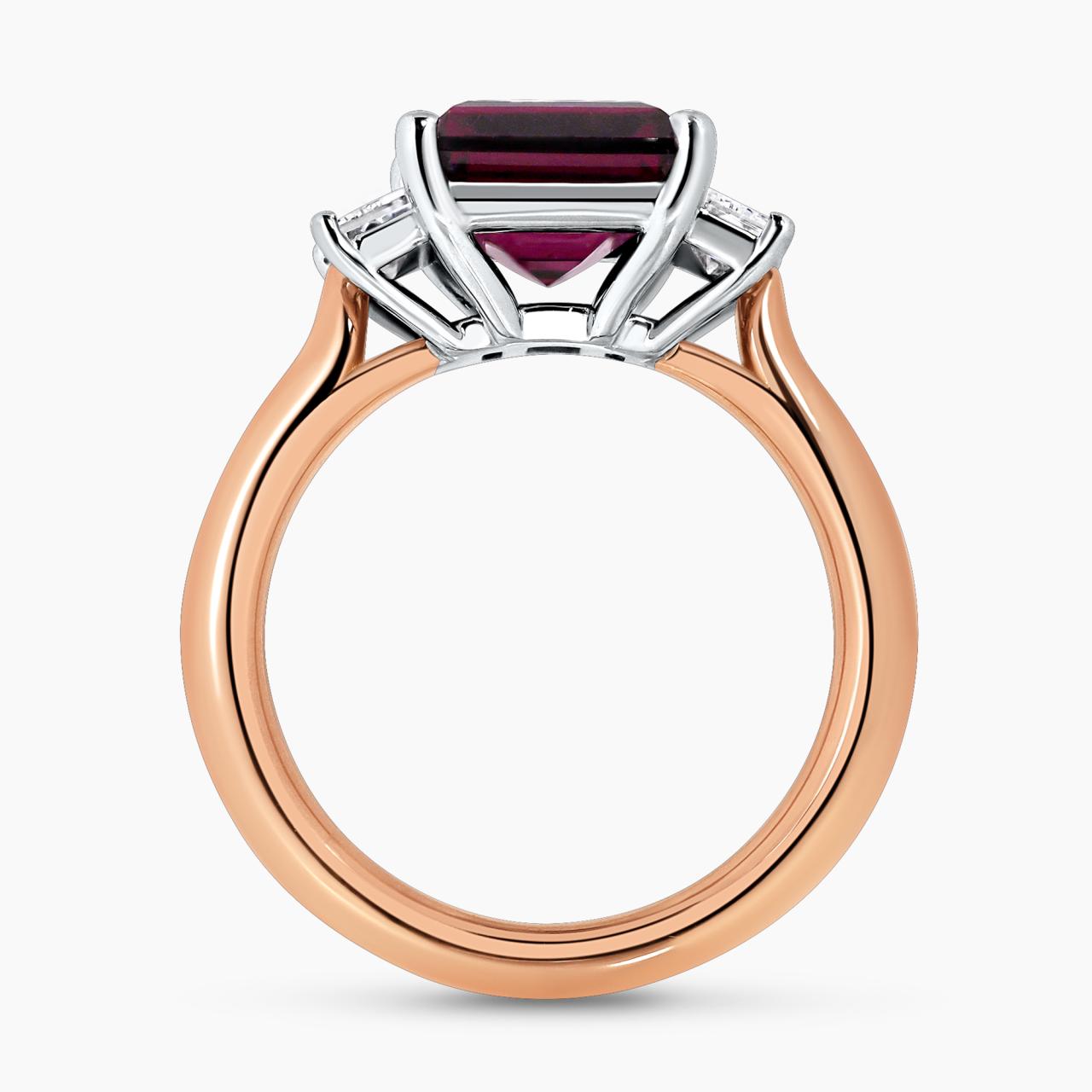 18ct white and rose gold 3.47ct carre cut rhodolite garnet and baguette diamond ring