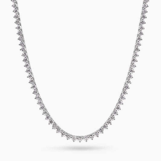 18ct white gold 147=9.20ct RBC diamond tennis necklace in a three claw setting