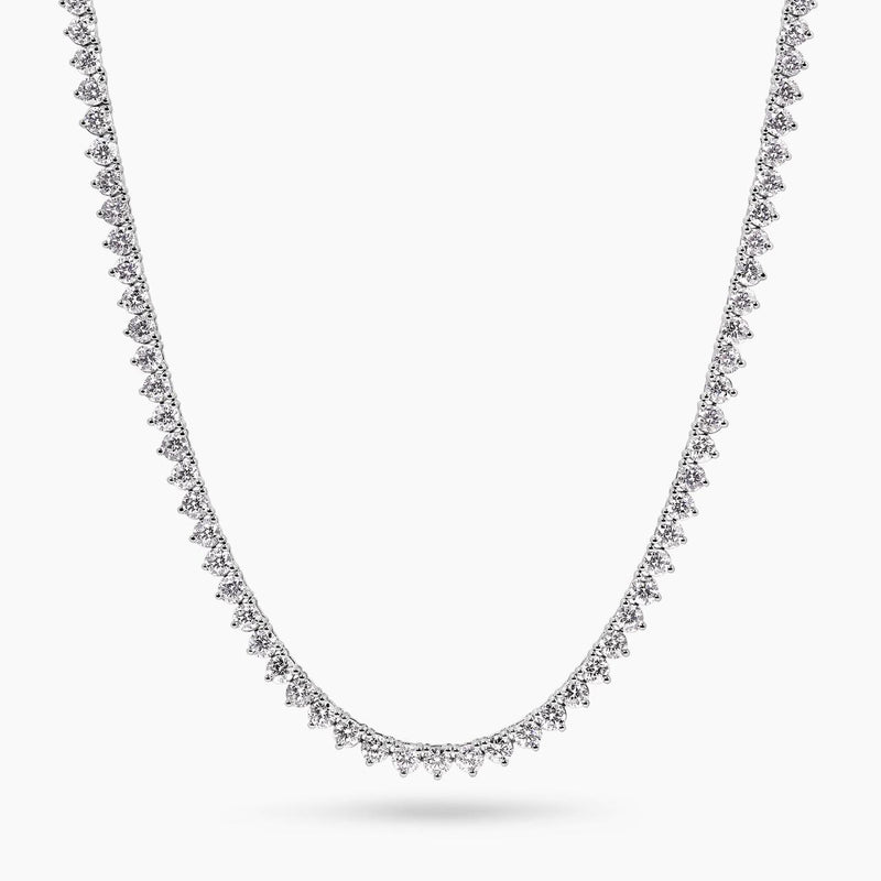 18ct white gold RBC diamond tennis necklace in a three claw setting