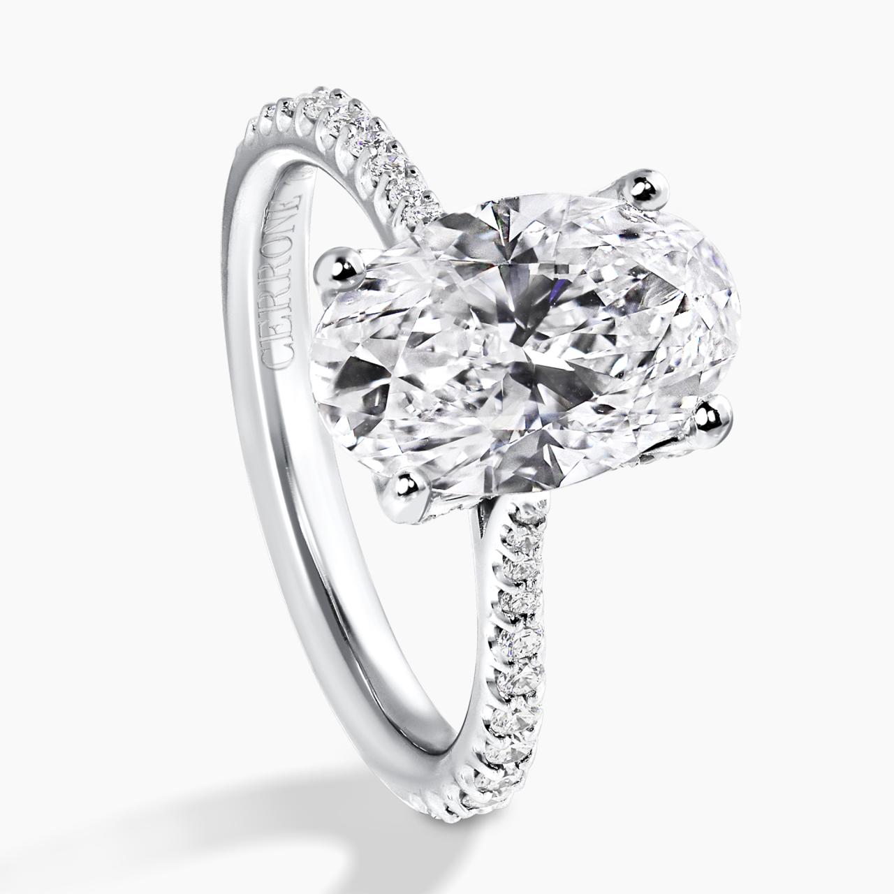 18ct white gold 3.01ct oval brilliant cut diamond ring with diamond band