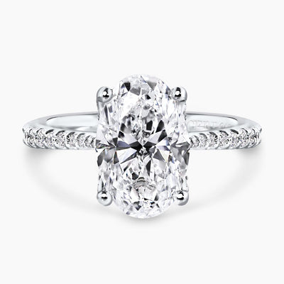18ct white gold 3.01ct oval brilliant cut diamond ring with diamond band