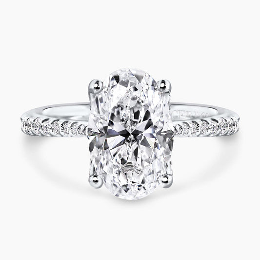 18ct white gold 3.01ct oval brilliant cut diamond ring with diamond band