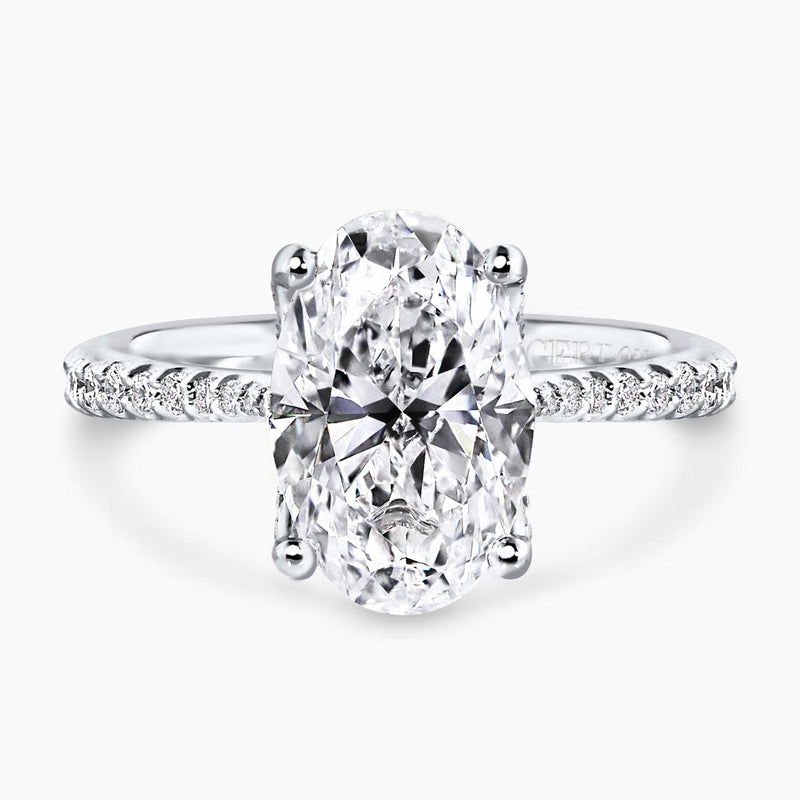 18ct white gold 3.01ct oval brilliant cut diamond ring with diamond band