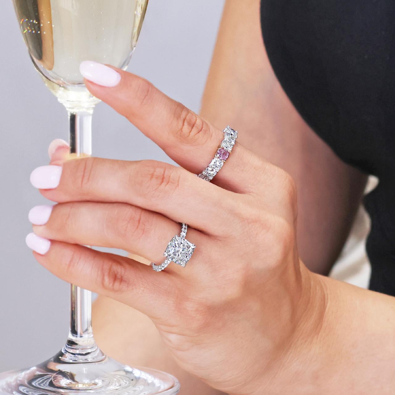 18ct white gold 4.01ct cushion cut diamond ring in a four claw setting