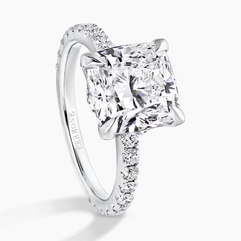 18ct white gold 4.01ct cushion cut diamond ring in a four claw setting 