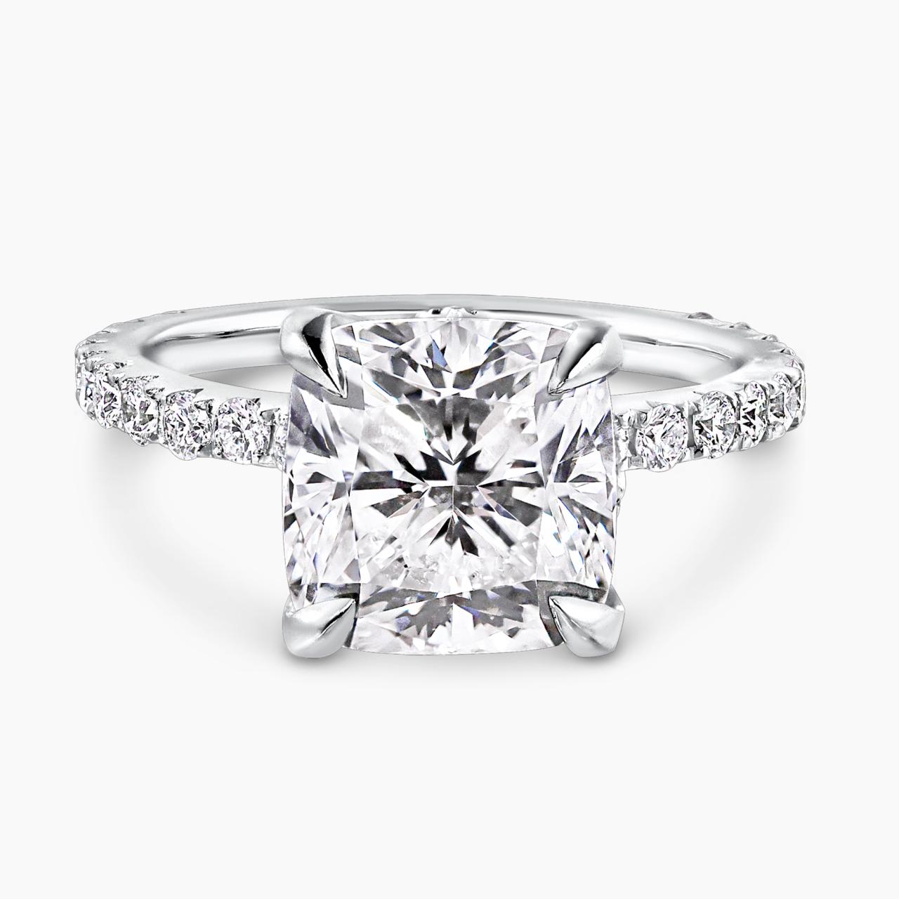 18ct white gold 4.01ct cushion cut diamond ring in a four claw setting