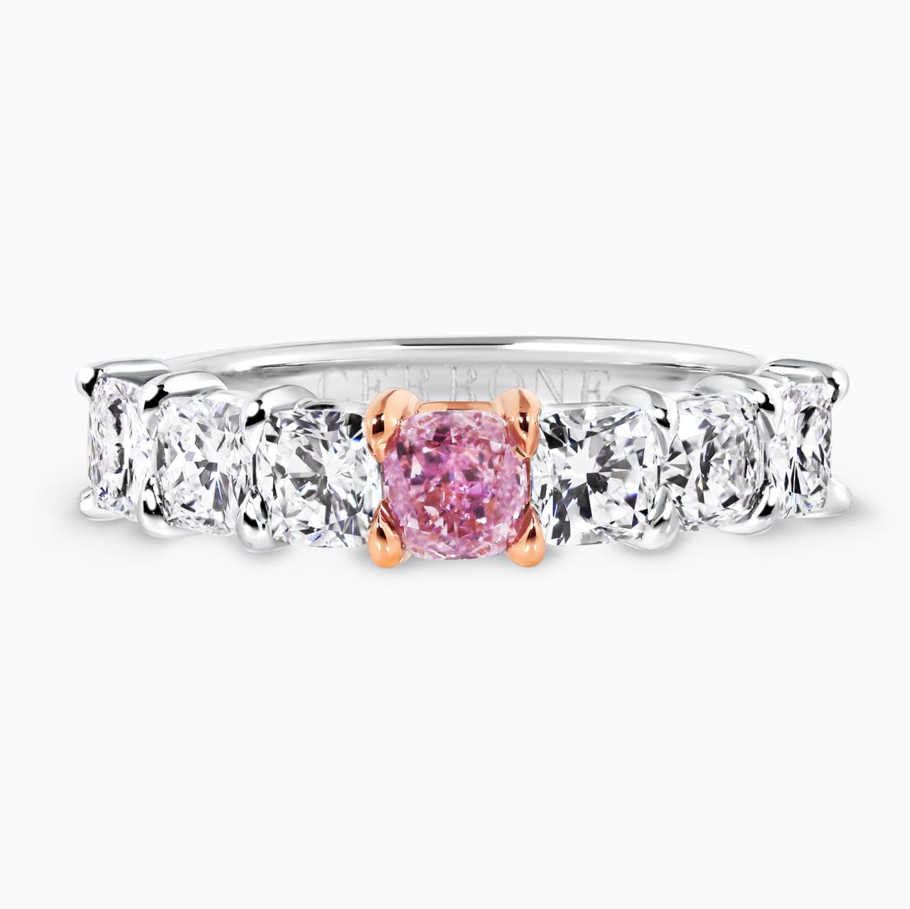 18ct white and rose gold cushion cut white and pink diamond ring