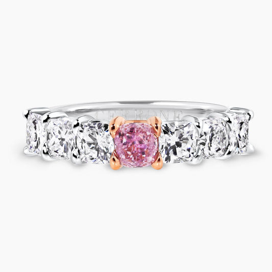 18ct white and rose gold cushion cut white and pink diamond ring