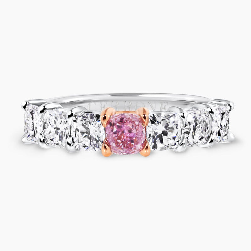 18ct white and rose gold cushion cut white and pink diamond ring