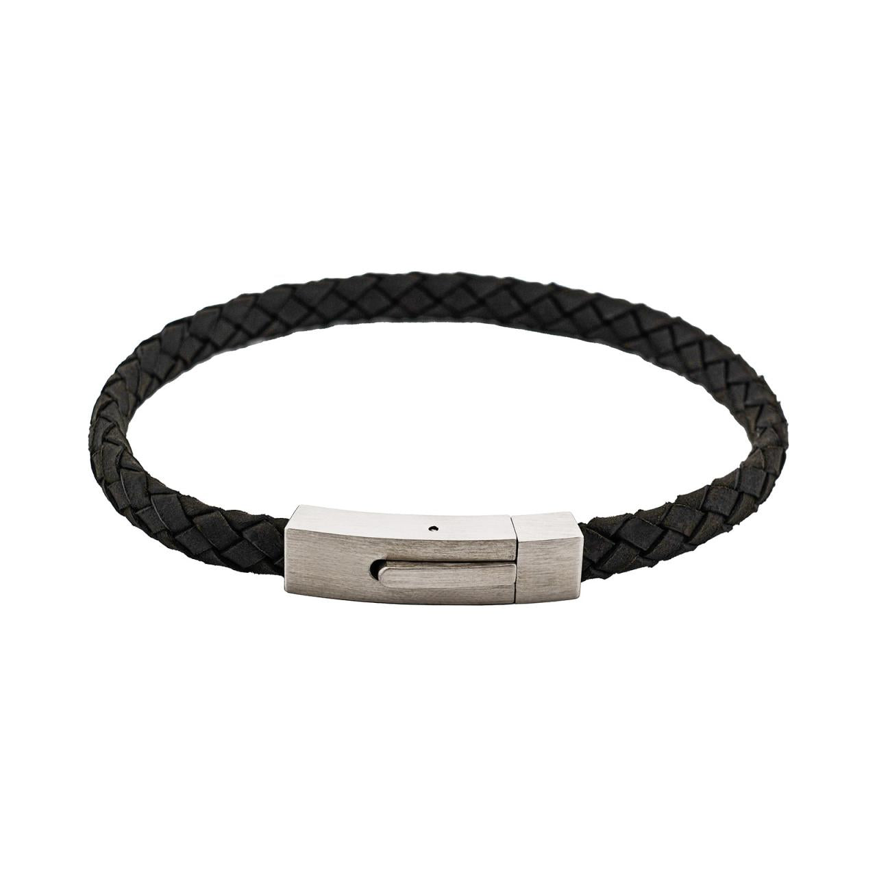 Braided Suede & Steel Calabria Bracelet Nero Black