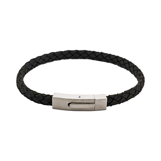 Braided Suede & Steel Calabria Bracelet Nero Black