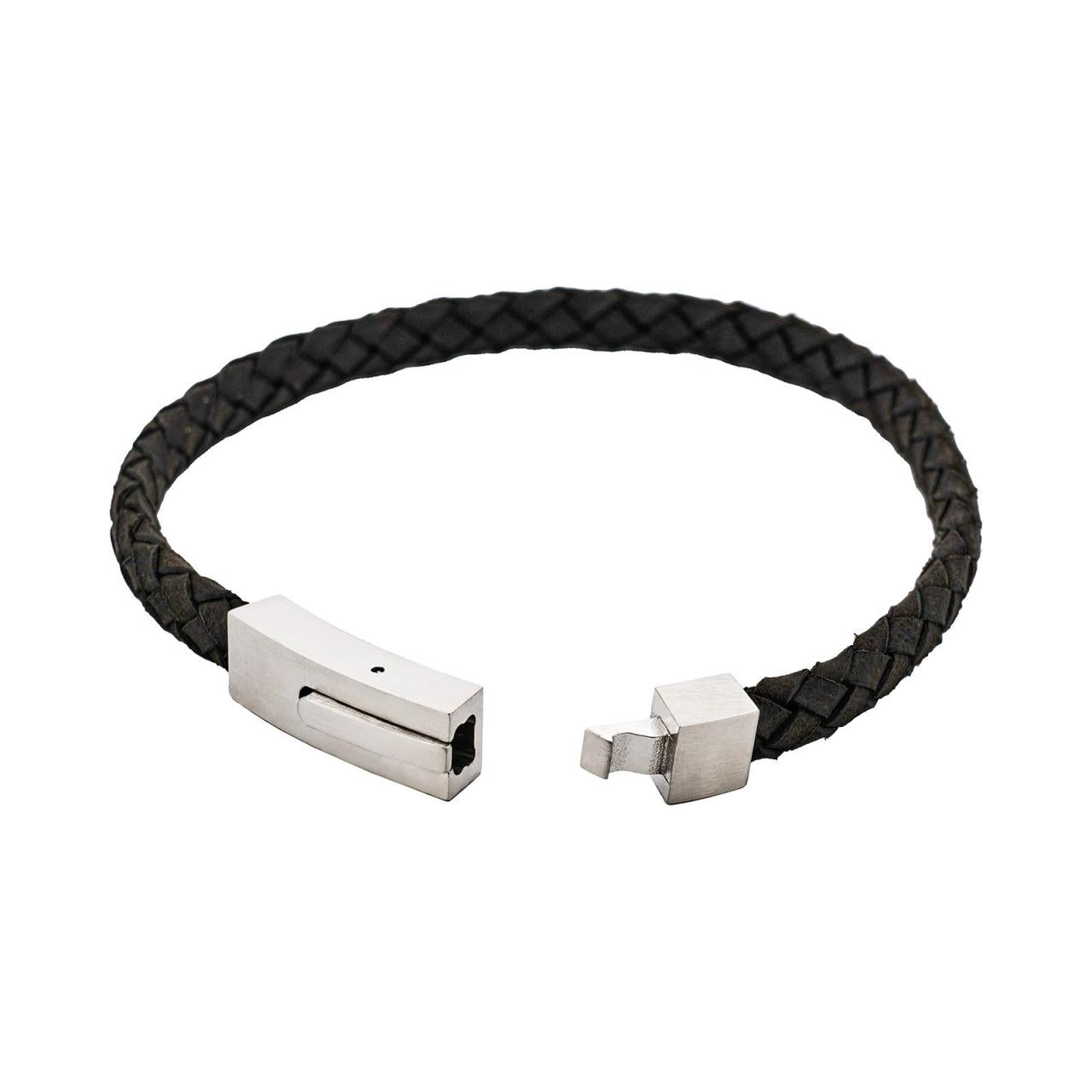 Braided Suede & Steel Calabria Bracelet Nero Black