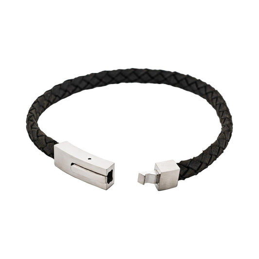 Braided Suede & Steel Calabria Bracelet Nero Black