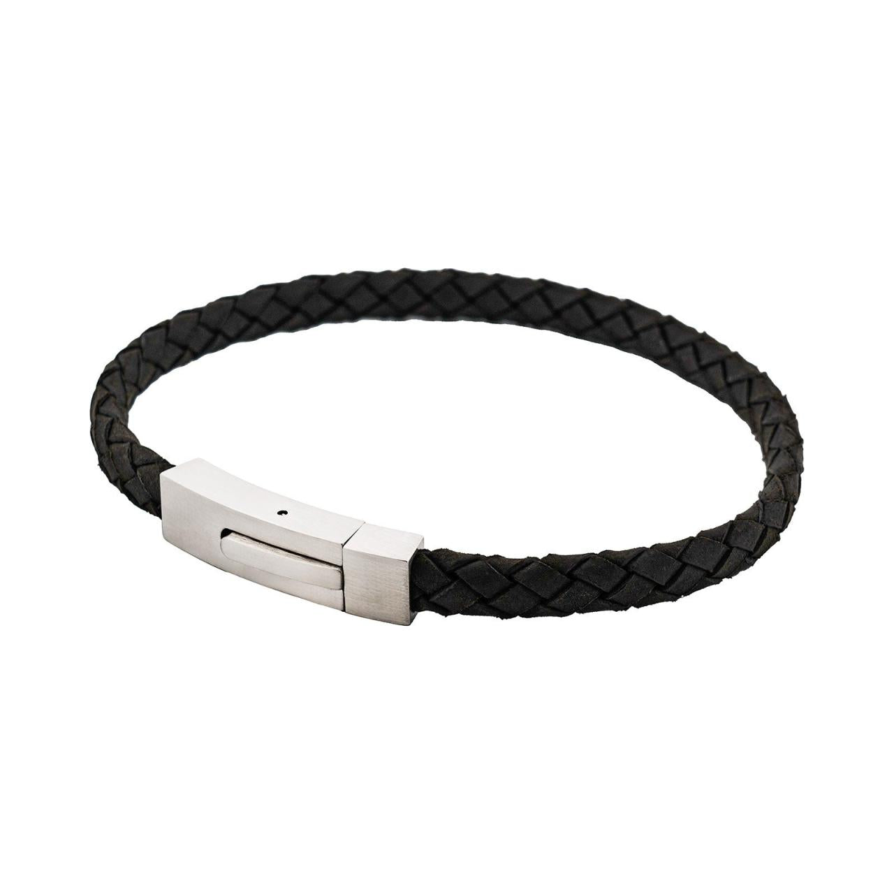 Braided Suede & Steel Calabria Bracelet Nero Black