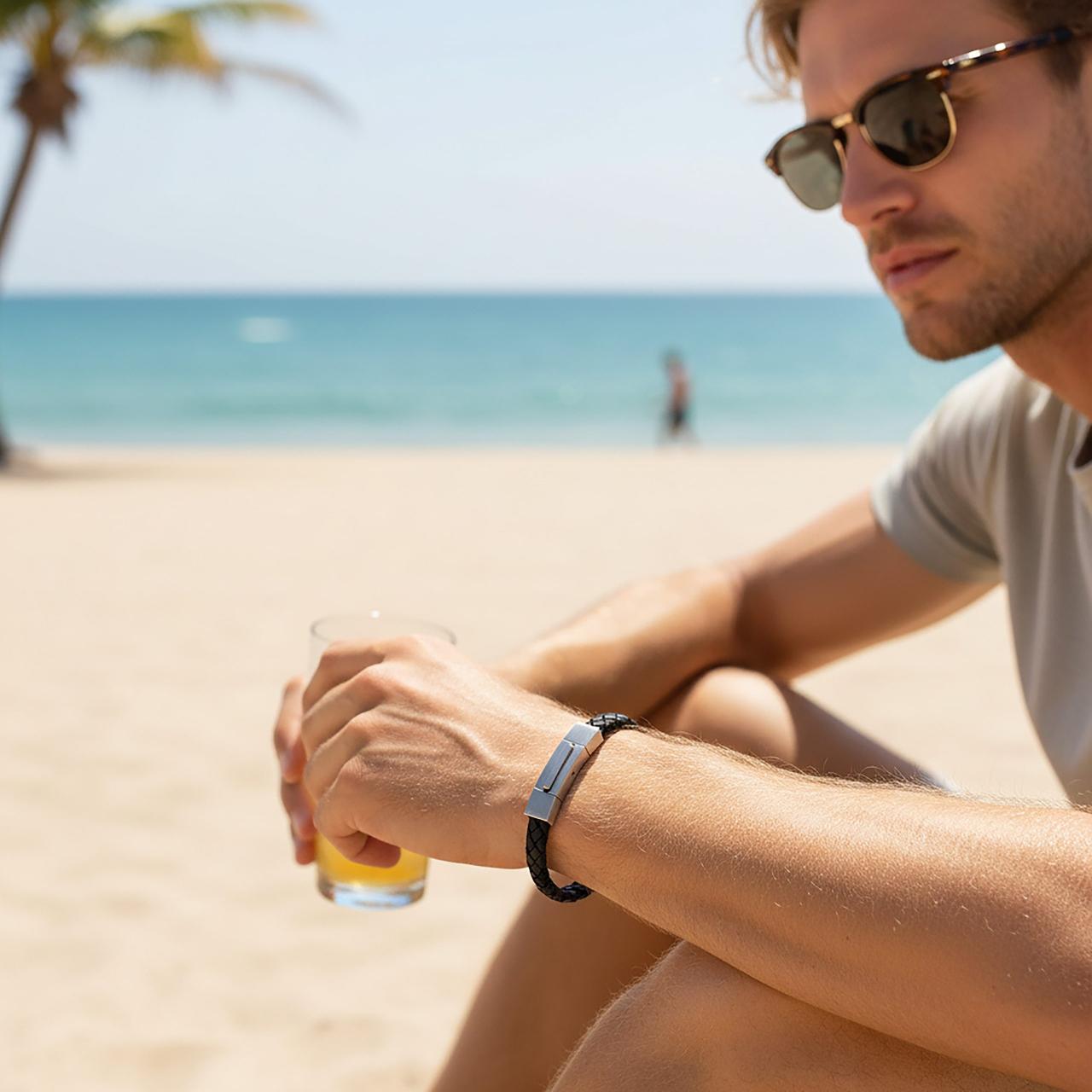 Braided Suede & Steel Calabria Bracelet Nero Black