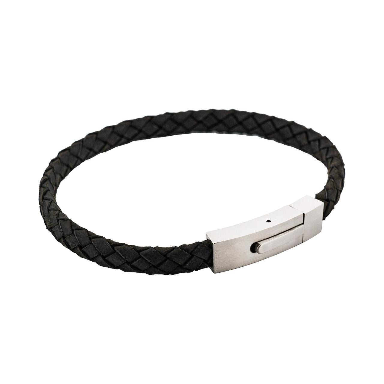 Braided Suede & Steel Calabria Bracelet Nero Black