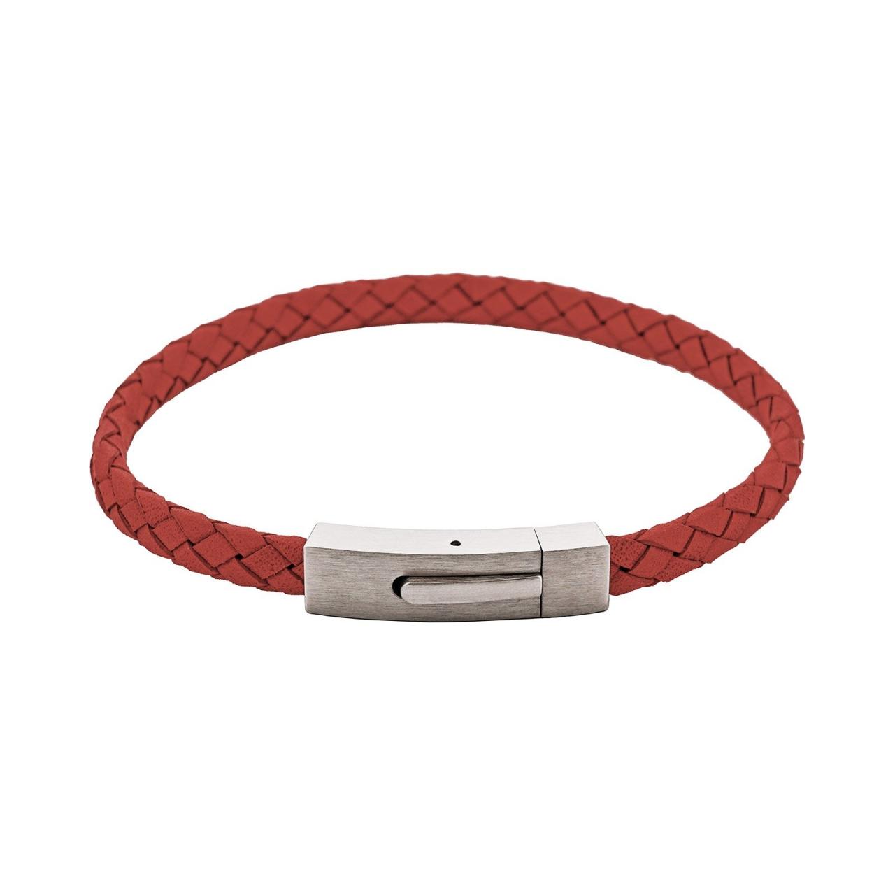 Braided Suede & Steel Calabria Bracelet Flame Red