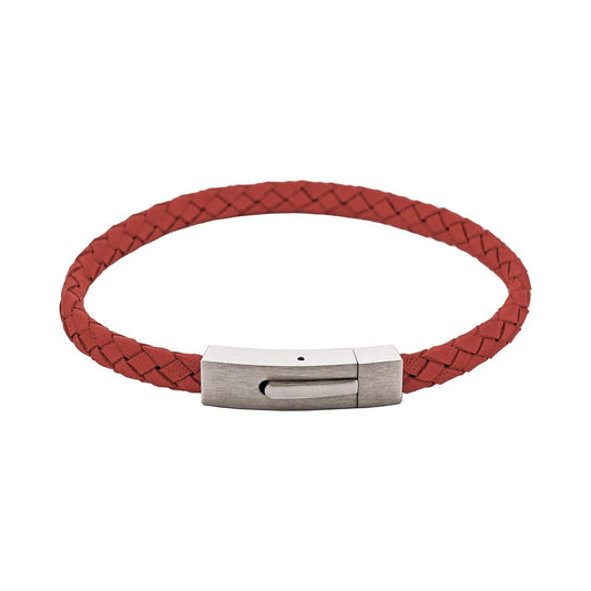 Braided Suede & Steel Calabria Bracelet Flame Red