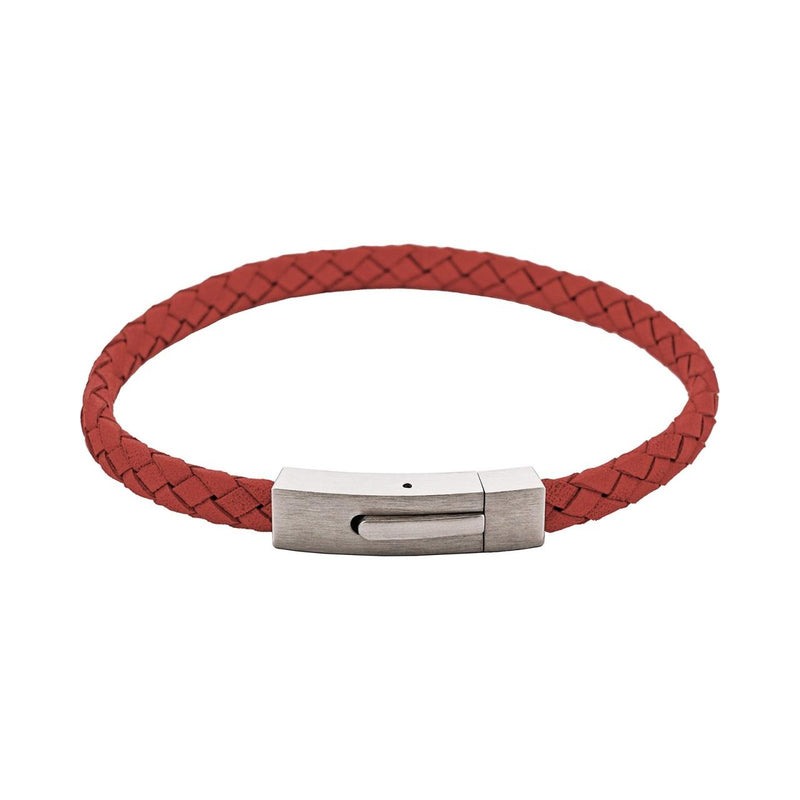 Braided Suede & Steel Calabria Bracelet Flame Red