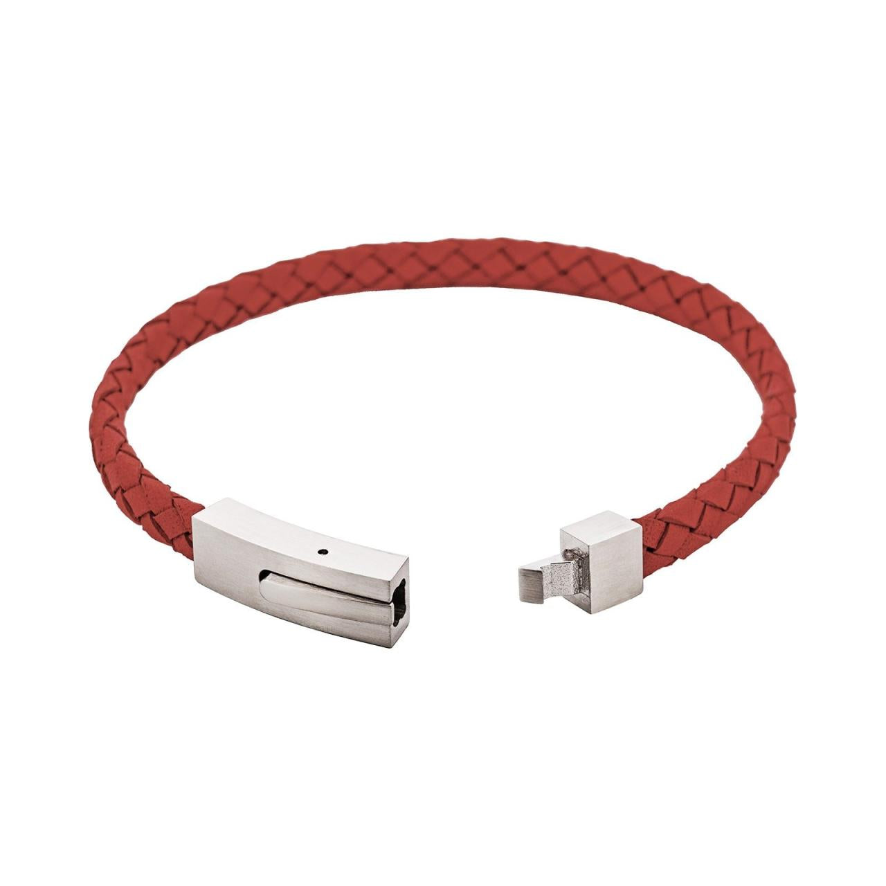 Braided Suede & Steel Calabria Bracelet Flame Red