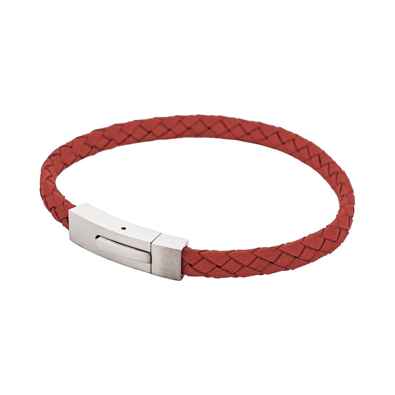 Braided Suede & Steel Calabria Bracelet Flame Red