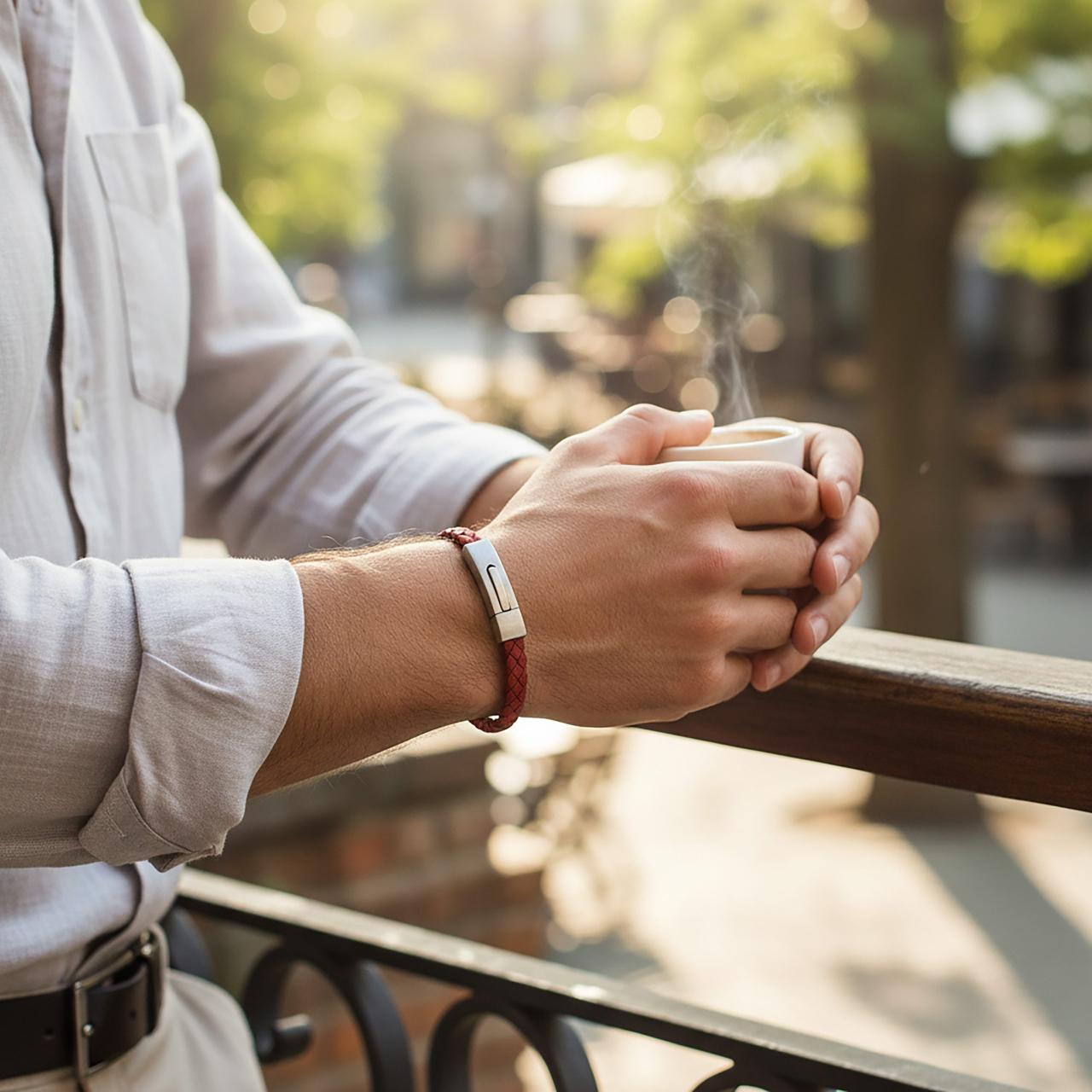 Braided Suede & Steel Calabria Bracelet Flame Red