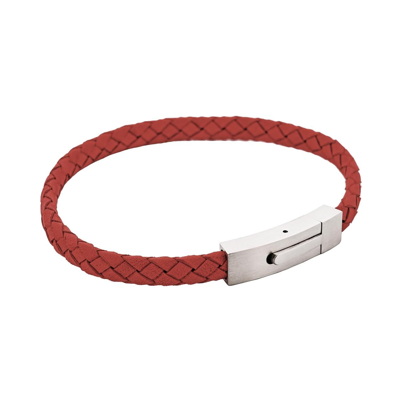 Braided Suede & Steel Calabria Bracelet Flame Red