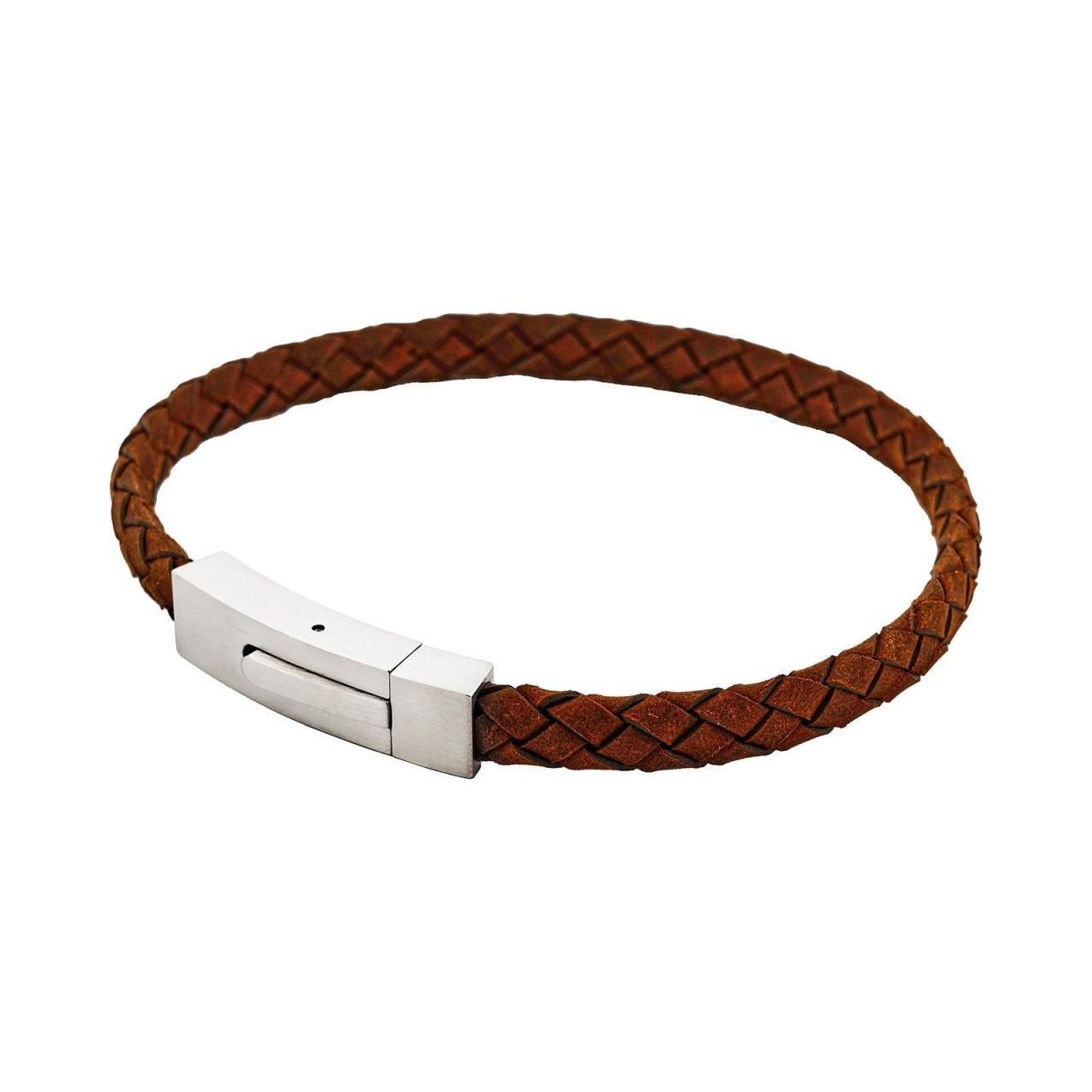 Braided Suede & Steel Calabria Bracelet Umber Tan