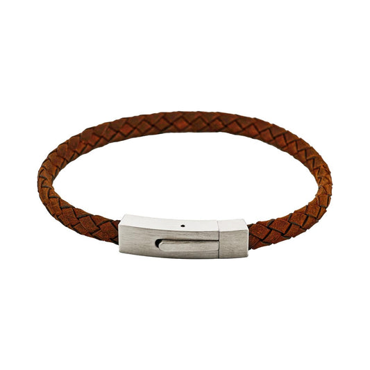 Braided Suede & Steel Calabria Bracelet Umber Tan