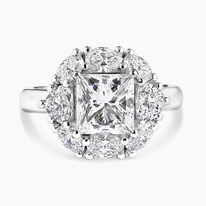18ct white gold 2.00ct princess, oval and heart cut diamond halo ring