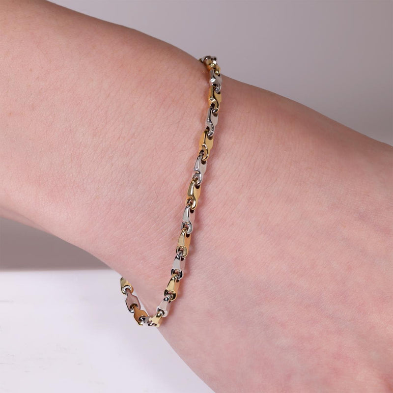 18ct white & yellow gold bracelet on the wrist