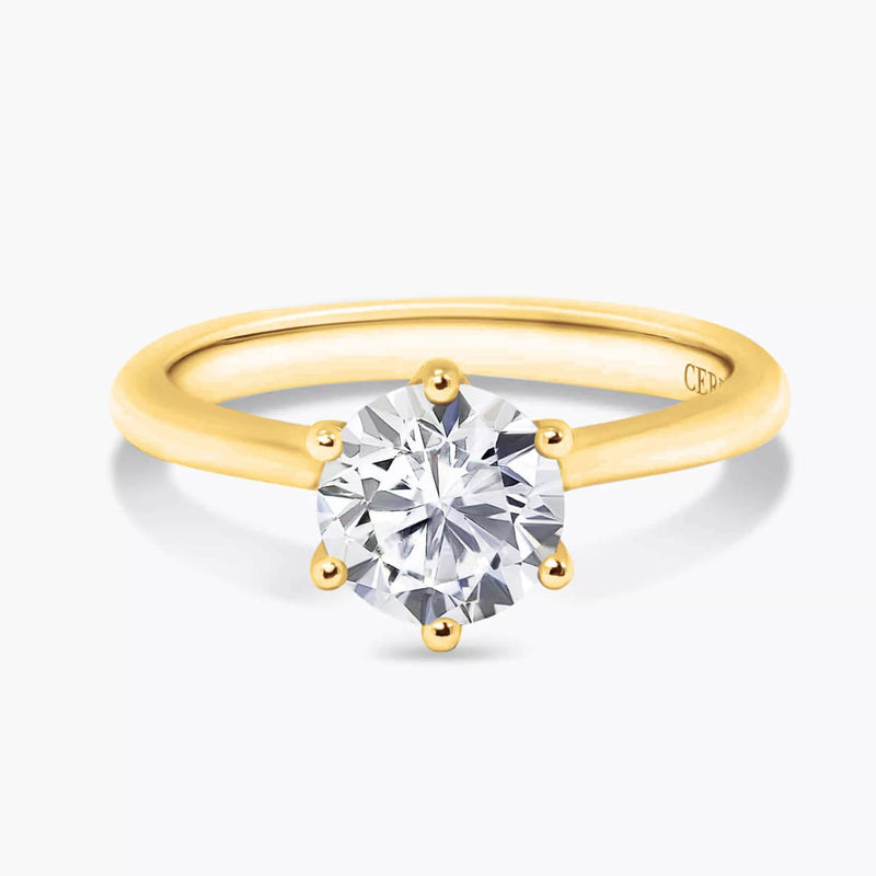 18ct yellow gold 1.01ct round brilliant cut lab grown diamond ring in six claw setting