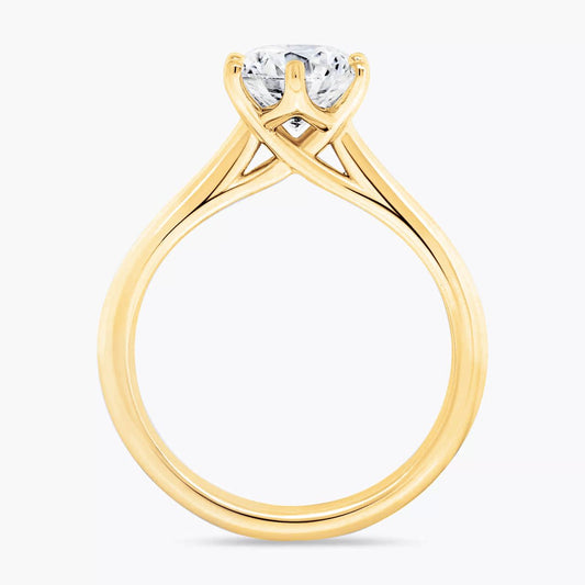 18ct yellow gold 1.01ct round brilliant cut lab grown diamond ring in six claw setting side profile