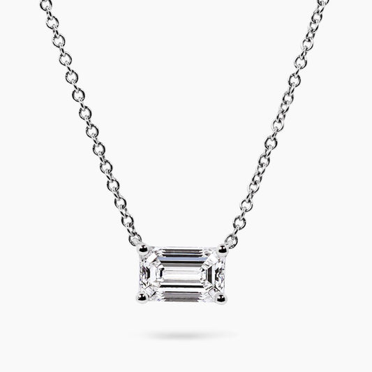 18ct white gold 1.15ct F VS1 emerald cut LAB Grown Diamond necklace