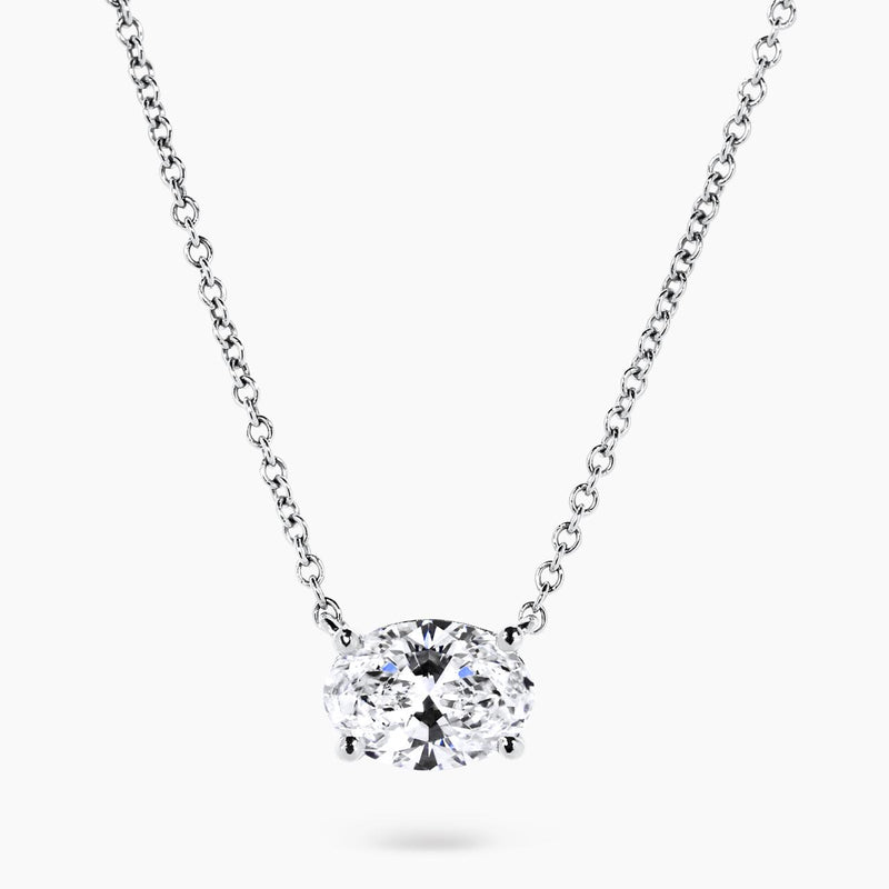 18ct white gold LAB Grown oval brilliant cut diamond necklace in a claw setting