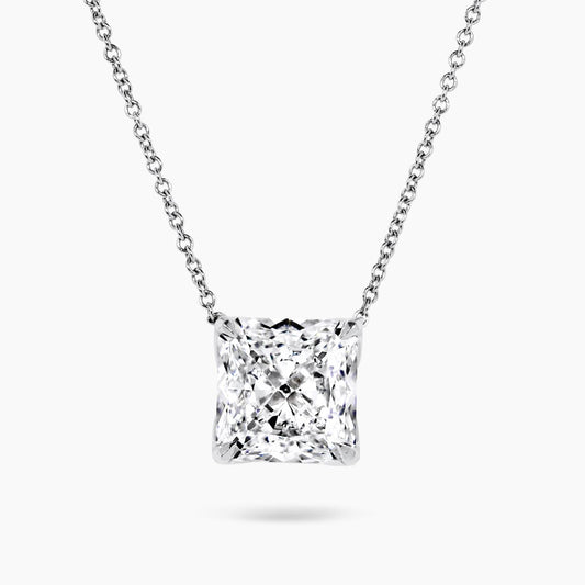18ct white gold 5.57ct F VVS2 square radiant lab grown diamond necklace in a four claw setting