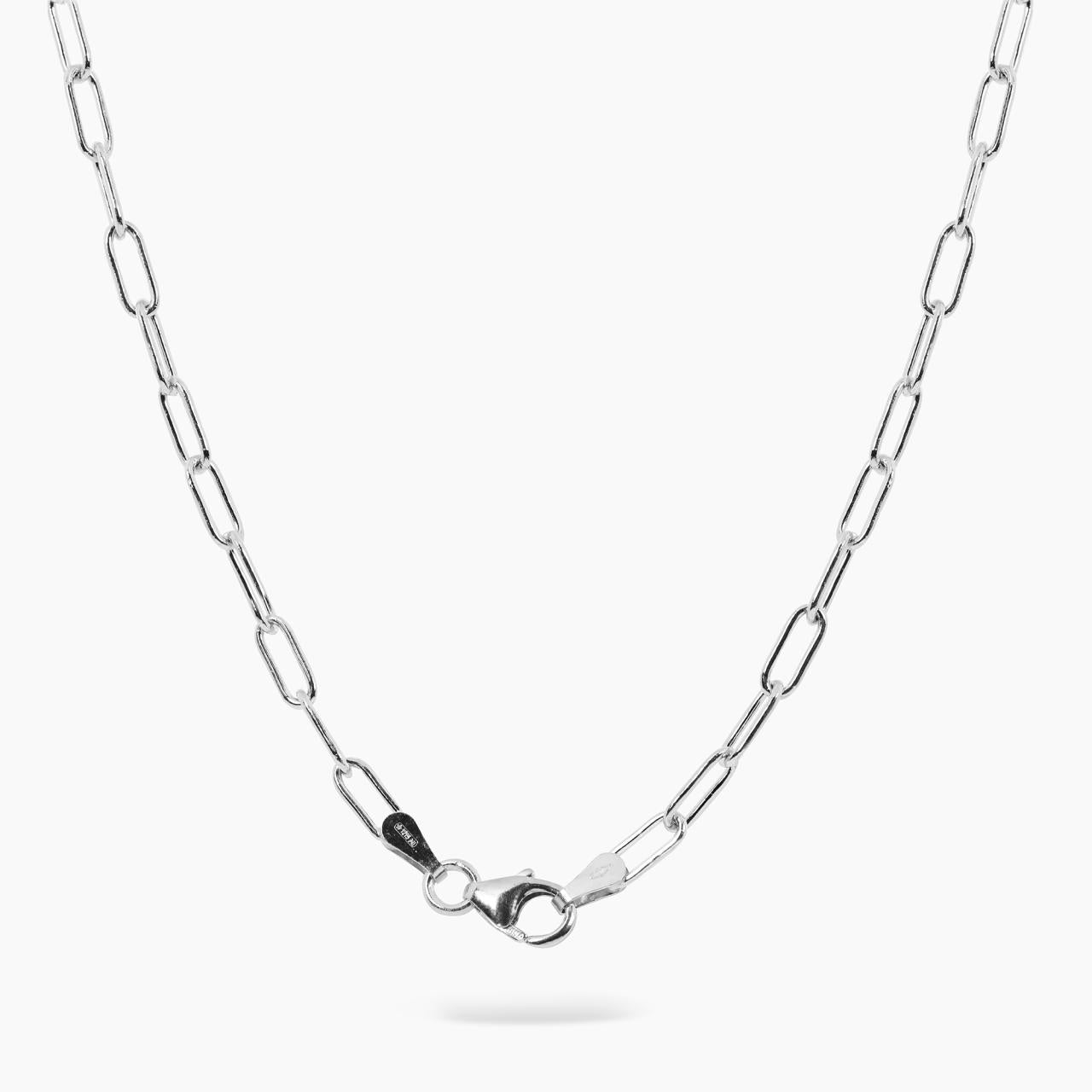 18ct white gold 45cm solid paperclip link chain with lobster clasp