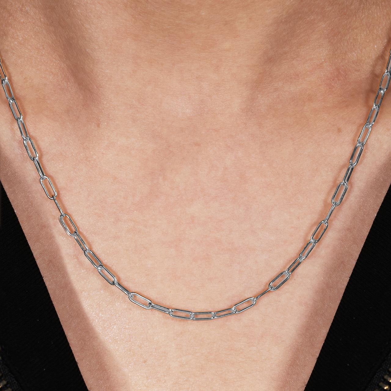 18ct white gold 45cm solid paperclip link chain with lobster clasp