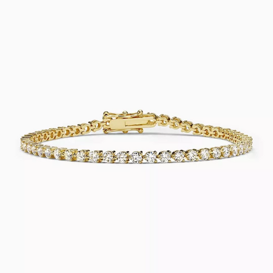 18ct yellow gold 40=8.45ct DF VVS-VS round brilliant cut lab grown diamonds tennis bracelet in a three claw setting