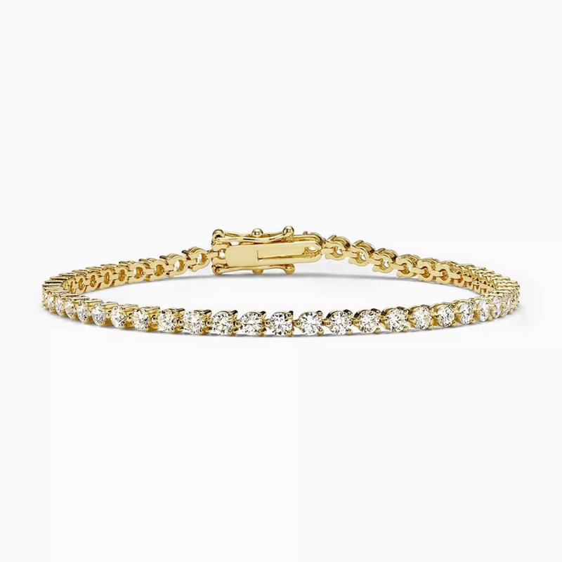 18ct yellow gold 40=8.45ct DF VVS-VS round brilliant cut lab grown diamonds tennis bracelet in a three claw setting
