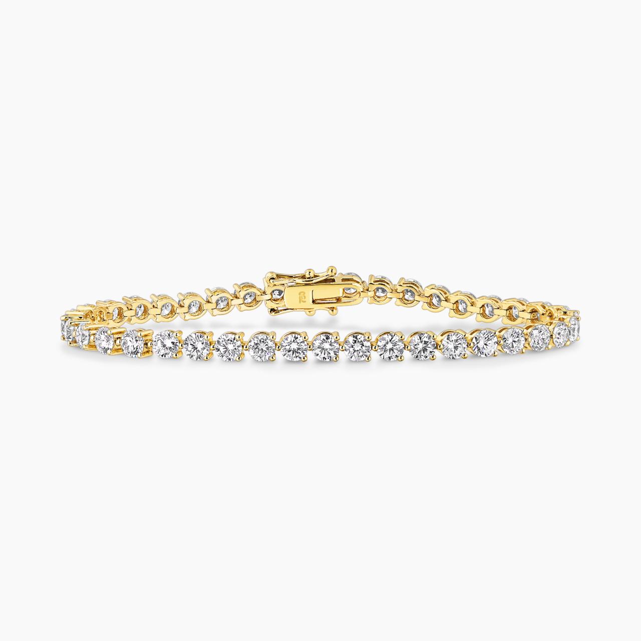 18ct yellow gold 40=8.45ct DF VVS-VS round brilliant cut lab grown diamonds tennis bracelet in a three claw setting
