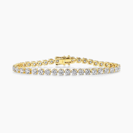 18ct yellow gold 40=8.45ct DF VVS-VS round brilliant cut lab grown diamonds tennis bracelet in a three claw setting