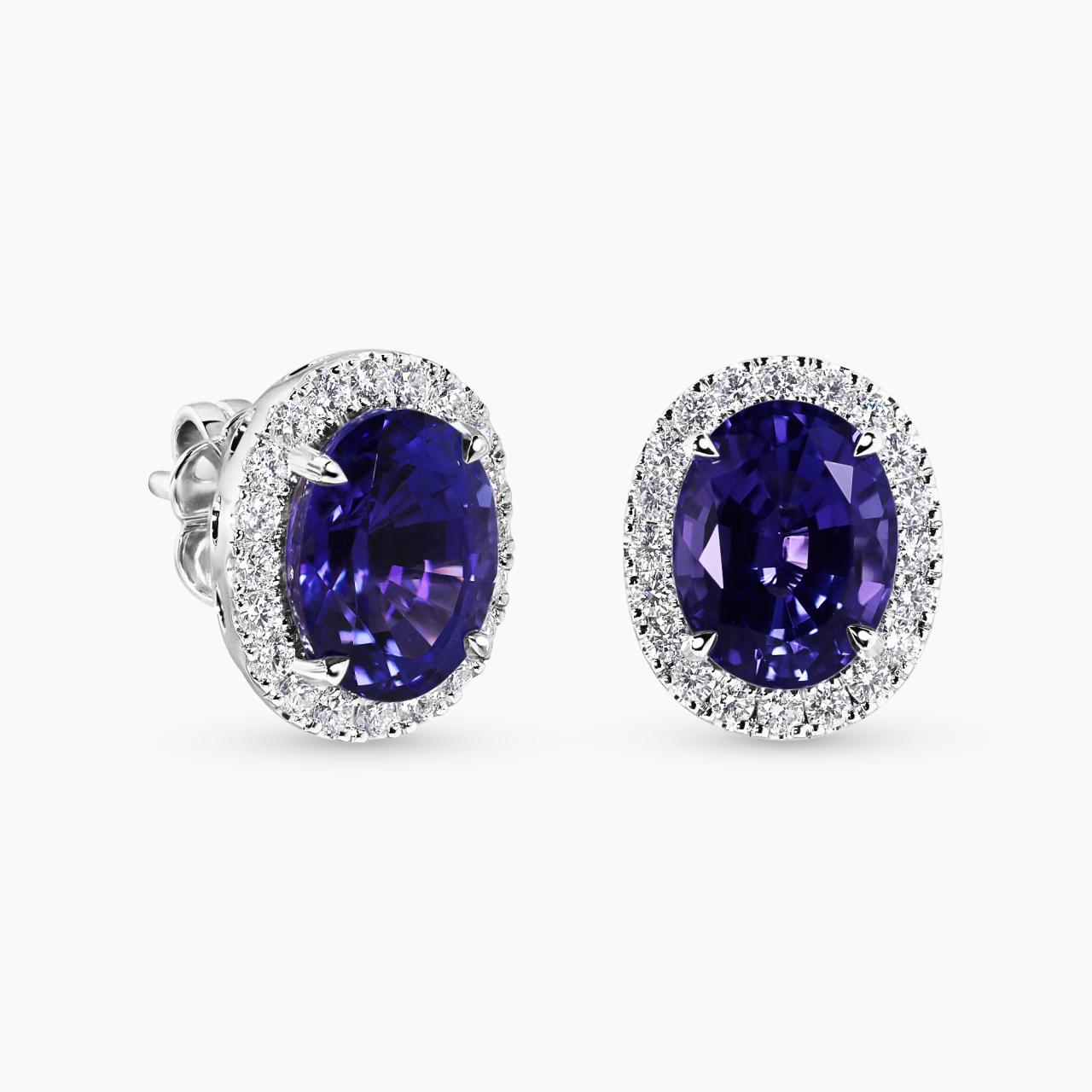 18ct white gold oval shape tanzanite and diamond stud earrings