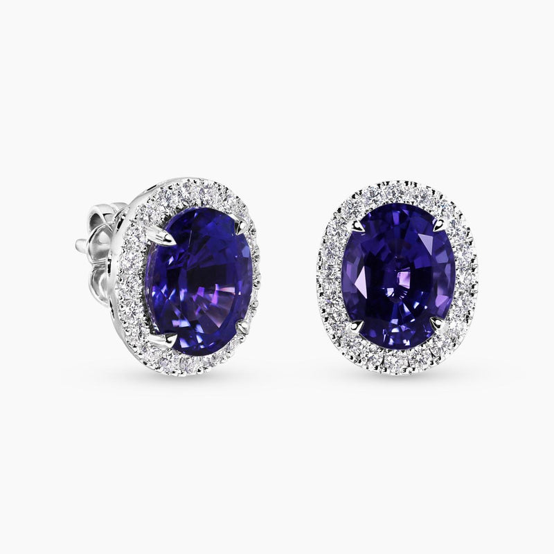 18ct white gold oval shape tanzanite and diamond stud earrings