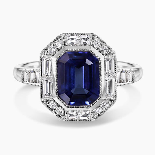 18ct white gold 1.88ct emerald cut tanzanite and diamond ring