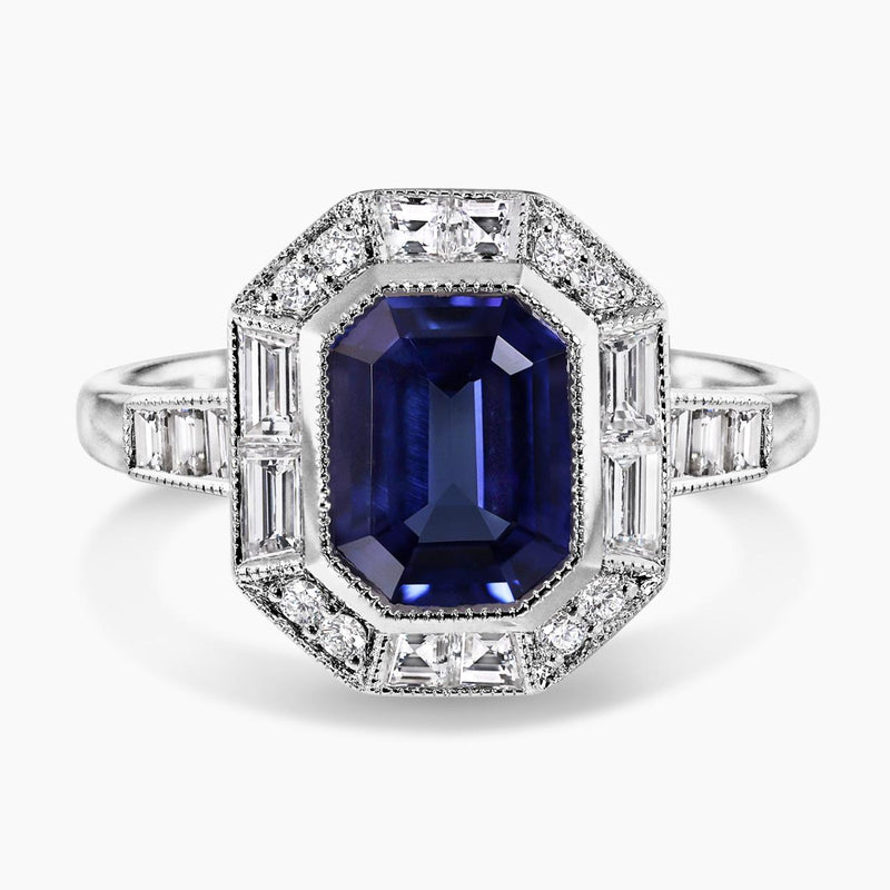 18ct white gold emerald cut tanzanite and diamond ring